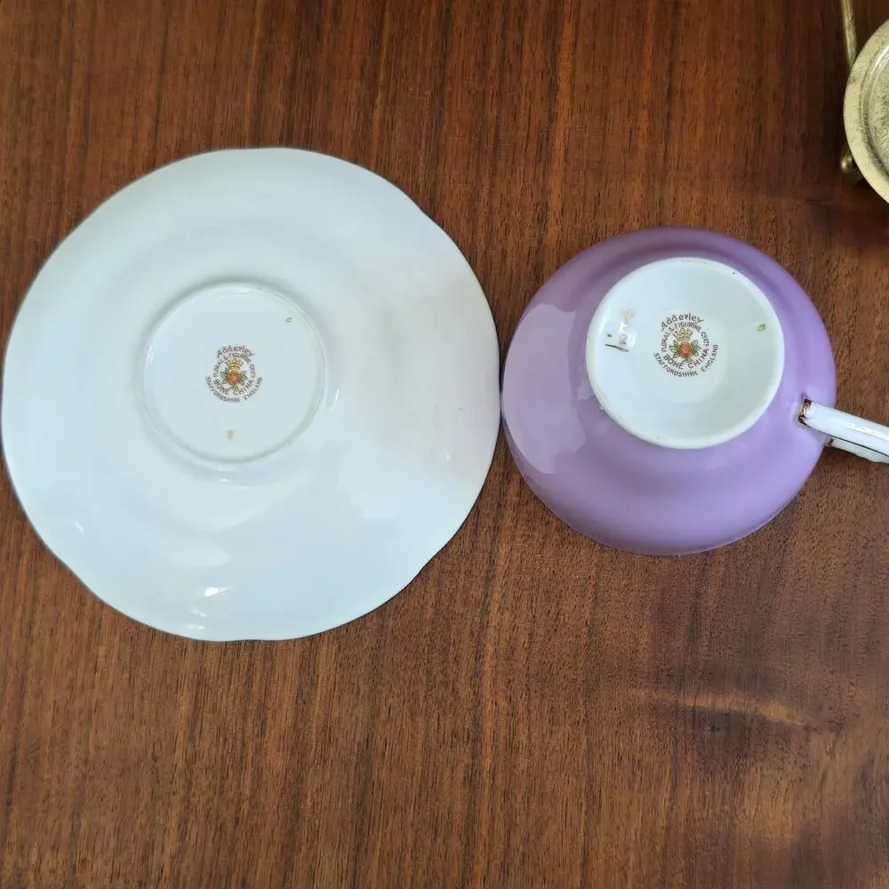 Vintage Adderley Bone China Tea Cup and Saucer Lavender Chrysanthemum Cottage